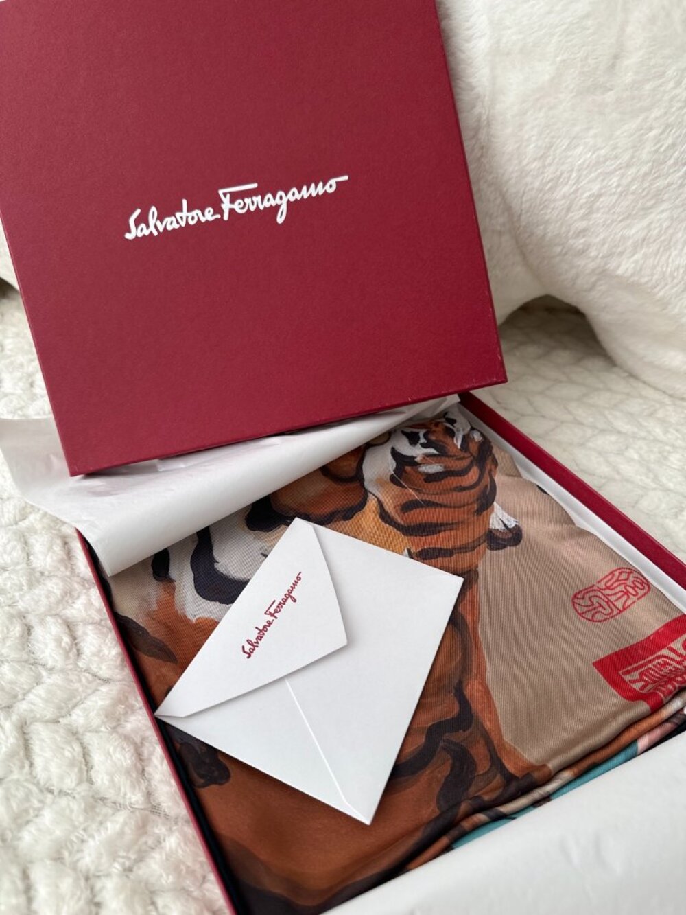 Salvatore Ferragamo Tigre Silk Scarf New With Tags